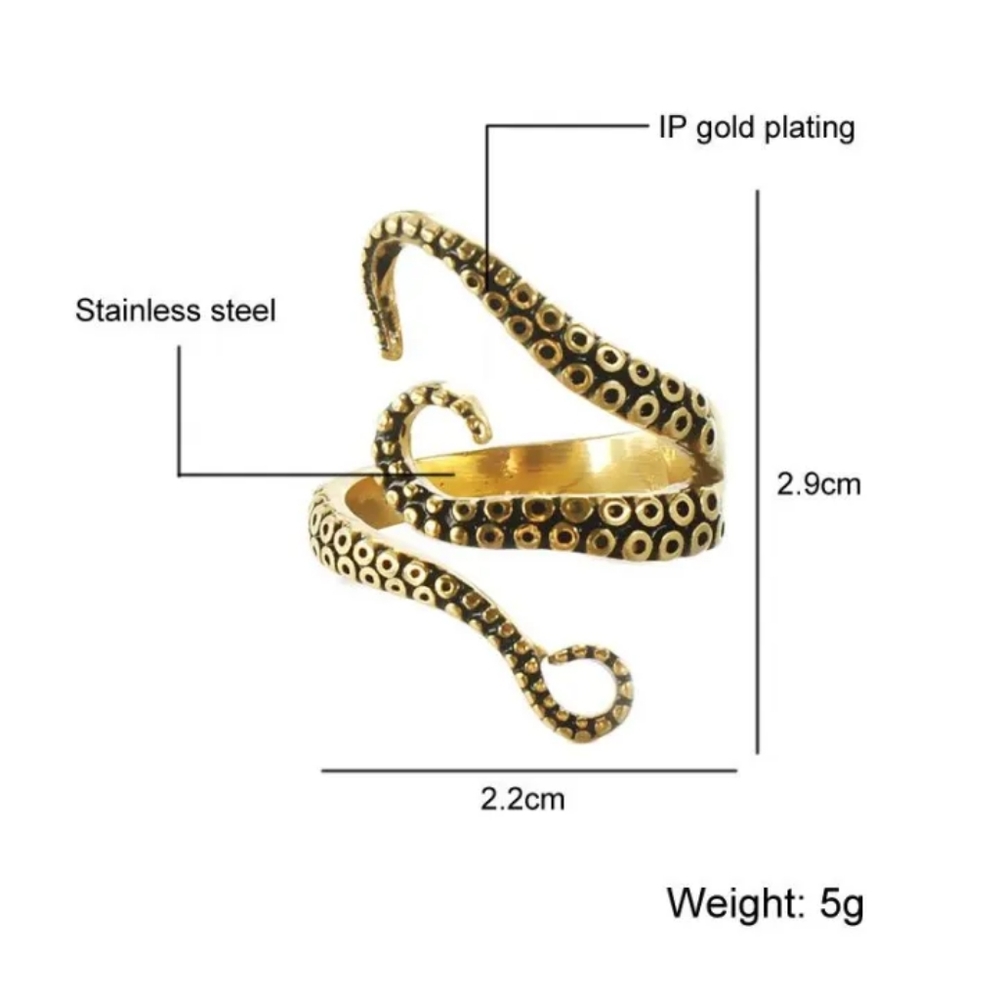 ChainsHouse Octopus Tentacles Stainless Steel Gold Ring NEW IN BOX US 7 - Picture 5 of 7